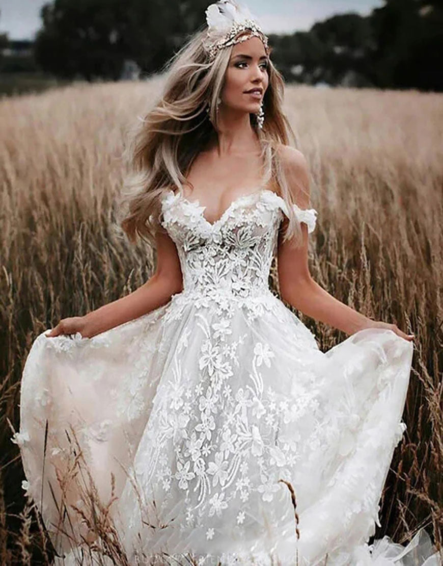 Simple Sweetheart Off-shoulder A-line Wedding Dresses, DB0222