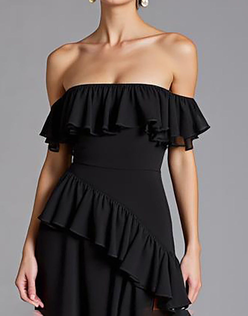 Off Shoulder Shimmer Tie Dress in Black