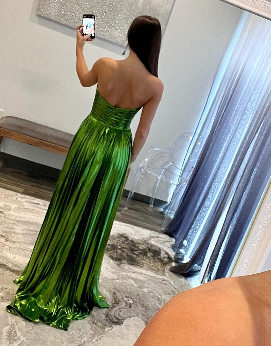 Chic Purple Straight Across Sleeveless Pleated Split Prom Dress