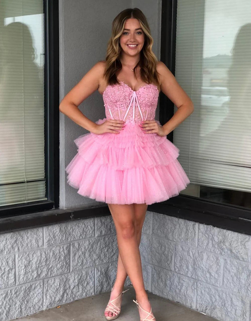 Sexy bright pink low cut suspender tight birthday party homecoming dress main image 0