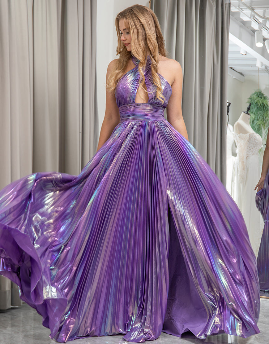 Purple Deep V Neck A-Line Elegant Long Party Dress with Slit, DP2038 main image 1