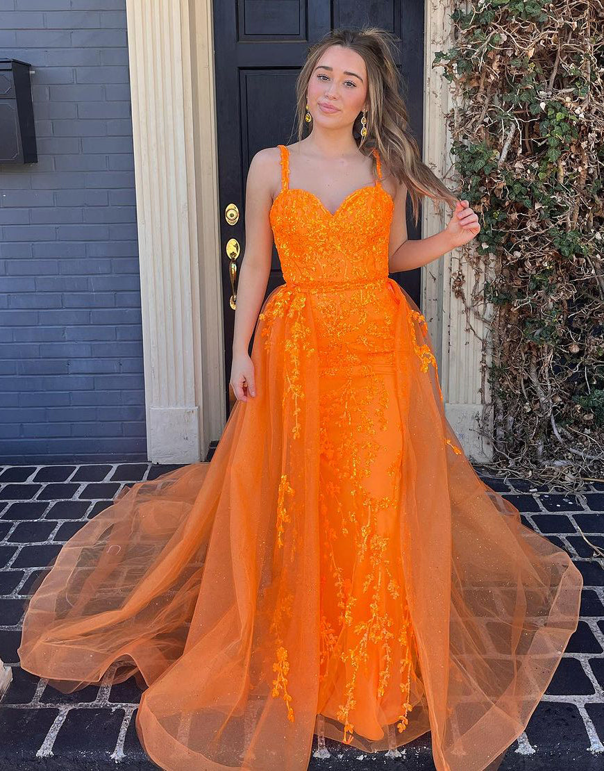 Orange Mermaid Long Prom Dress Evening Party Dresses