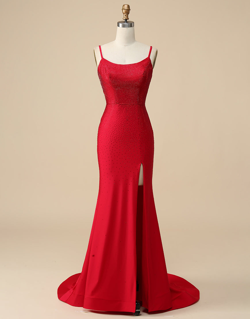 Golden Sheath Halter Long Prom Dress with Slit
