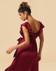 Asymmetrical Burgundy Satin Bridesmaid Dress With Ruffle