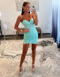 Mint Strapless Corset Homecoming Dress with Appliques