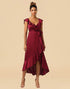 Asymmetrical Burgundy Satin Bridesmaid Dress With Ruffle