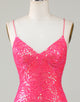 Sparkly Hot Pink Backless Tight Homecoming Dress with Sequins