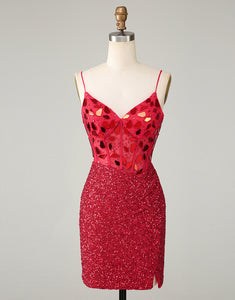 Sparkly Corset Sequin Mirror Tight Red Homecoming Dress