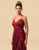 Burgundy Spaghetti Straps Asymmetrical Bridesmaid Dress