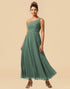 A-Line One Shoulder Tea Length Chiffon Bridesmaid Dress