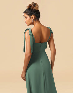 A-Line Tie Straps Floor Length Chiffon Bridesmaid Dress with Split