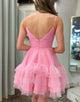 Pink Spaghetti Straps Open Back Tulle Homecoming Dress