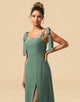 A-Line Tie Straps Floor Length Chiffon Bridesmaid Dress with Split