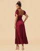 Length Puff Sleeves Satin Bridesmaid Dresses With Split