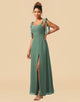 A-Line Tie Straps Floor Length Chiffon Bridesmaid Dress with Split