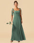 A-Line Tie Straps Floor Length Chiffon Bridesmaid Dress with Split