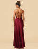 Satin Spaghetti Straps Lace Up Bridesmaid Dresses With Pockets