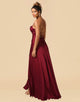 Satin Spaghetti Straps Lace Up Bridesmaid Dresses With Pockets