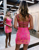 Fuchsia Bodycon Sequin Homecoming Dress With Cirss Cross Back
