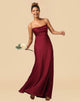 Satin Spaghetti Straps Lace Up Bridesmaid Dresses With Pockets
