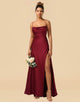 Satin Spaghetti Straps Lace Up Bridesmaid Dresses With Pockets