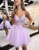 Lilac A-Line Lace Up Tulle Homecoming Dress With Appliques