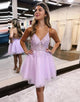 Lilac A-Line Lace Up Tulle Homecoming Dress With Appliques