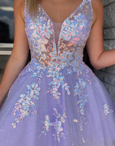 Lilac A-Line Short Sparkly Homecoming Dress With Appliques