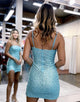 Light Blue Sparkly Bodycon Homecoming Dress With Slit