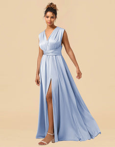 Convertible Satin A-line Floor Length Bridesmaid Dress With Split