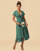 A-Line Tea Length Cap Sleeves Chiffon Bridesmaid Dress