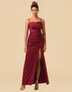 Sheath Spaghetti Straps Long Satin Bridesmaid Dress With Split