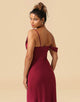 Asymmetrical Shoulder Straps Floor Length Satin Bridesmaid Dress