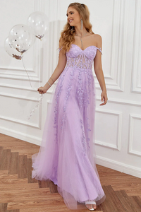 A-line Long Tulle Prom Dress with Appliques