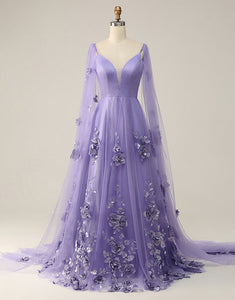Lavender Prom Dress with 3D Flowers