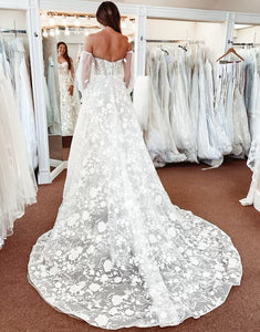 White Lace A-Line Sweetheart Corset Long Wedding Dress
