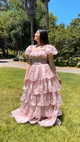 Light Blue A Line Off The Shoulder Long Tiered Long Prom Dress