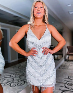 White Halter Bodycon Homecoming Dress With Tassel