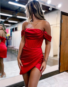 Red Off The Shoulder Corset Homecoming Dress