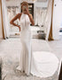 White Halter Open Back Long Wedding Dress