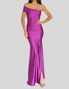 Elegant Sheath Off The Shoulder Wedding Guest with Side Split