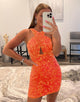 Orange Halter Backless Sequin Short Homecoming Dress