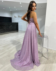 Exquisite Spaghetti Court Train Formal Dress with Side Split