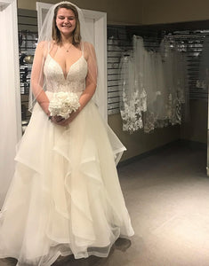 Asymmetrical Tulle Spaghetti Straps White Long Wedding Dress