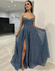 Exquisite Spaghetti Court Train Formal Dress with Side Split