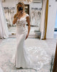 White Mermaid Deep V-Neck Long Wedding Dress with Lace