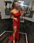 Red Mermaid One Shoulder Sequins Prom Dress With Slit