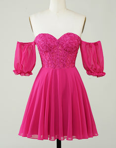 Off the Shoulder Fuchsia A Line Homecoming Dress