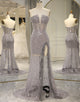 Sparkly Grey Strapless Mermaid Prom Dress With Split