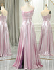 Sparkly Pink A Line Spaghetti Straps Long Prom Dress
